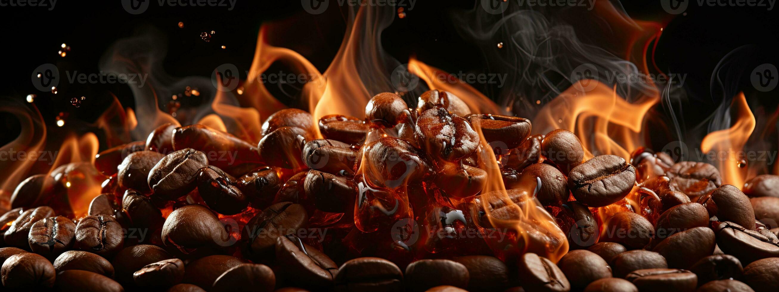 Roasted coffee beans in a ceramic bowl on a wooden background. AI Generative photo