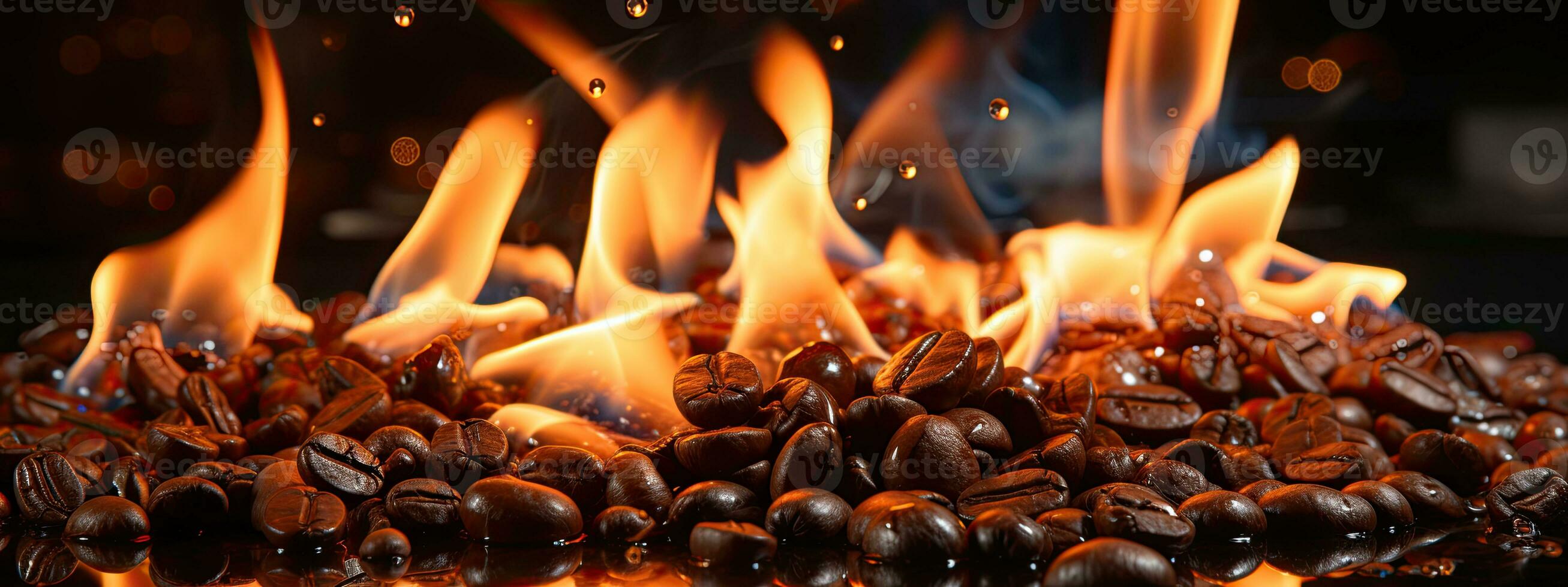 Roasted coffee beans in a ceramic bowl on a wooden background. AI Generative photo
