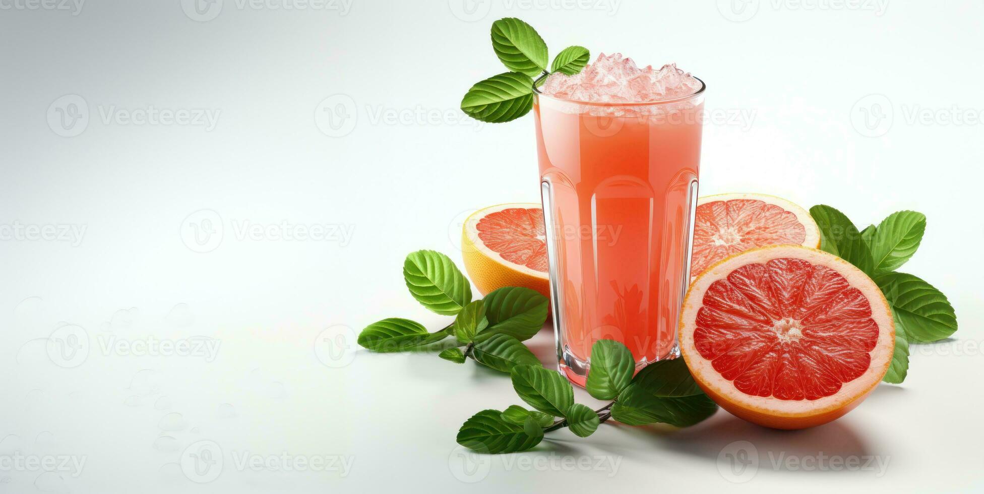 Grapefruit juice with mint leaves and grapefruit slices on white background. AI Generative photo