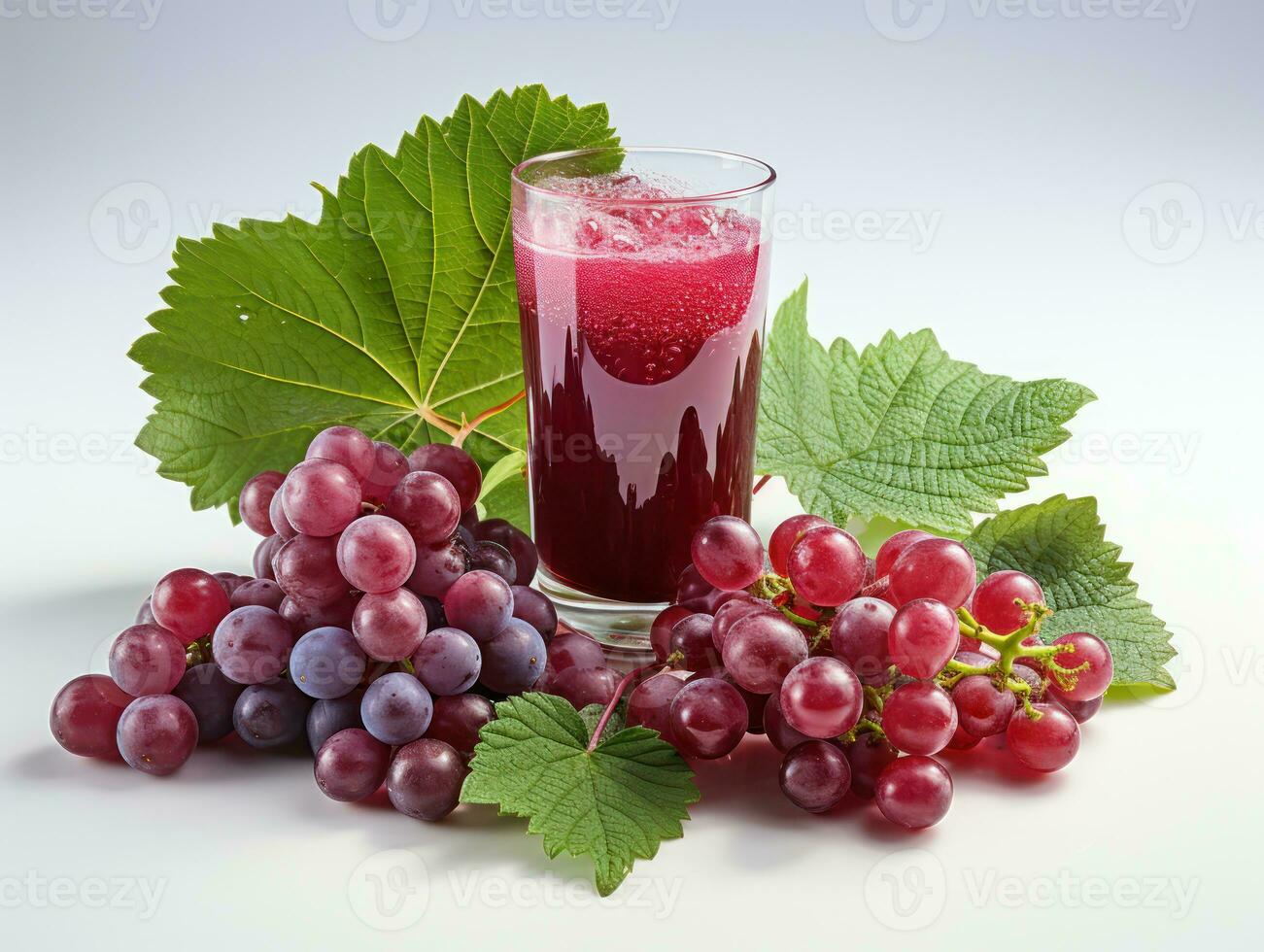 A glass of grape juice with a bunch of grapes on a white background. AI Generative photo
