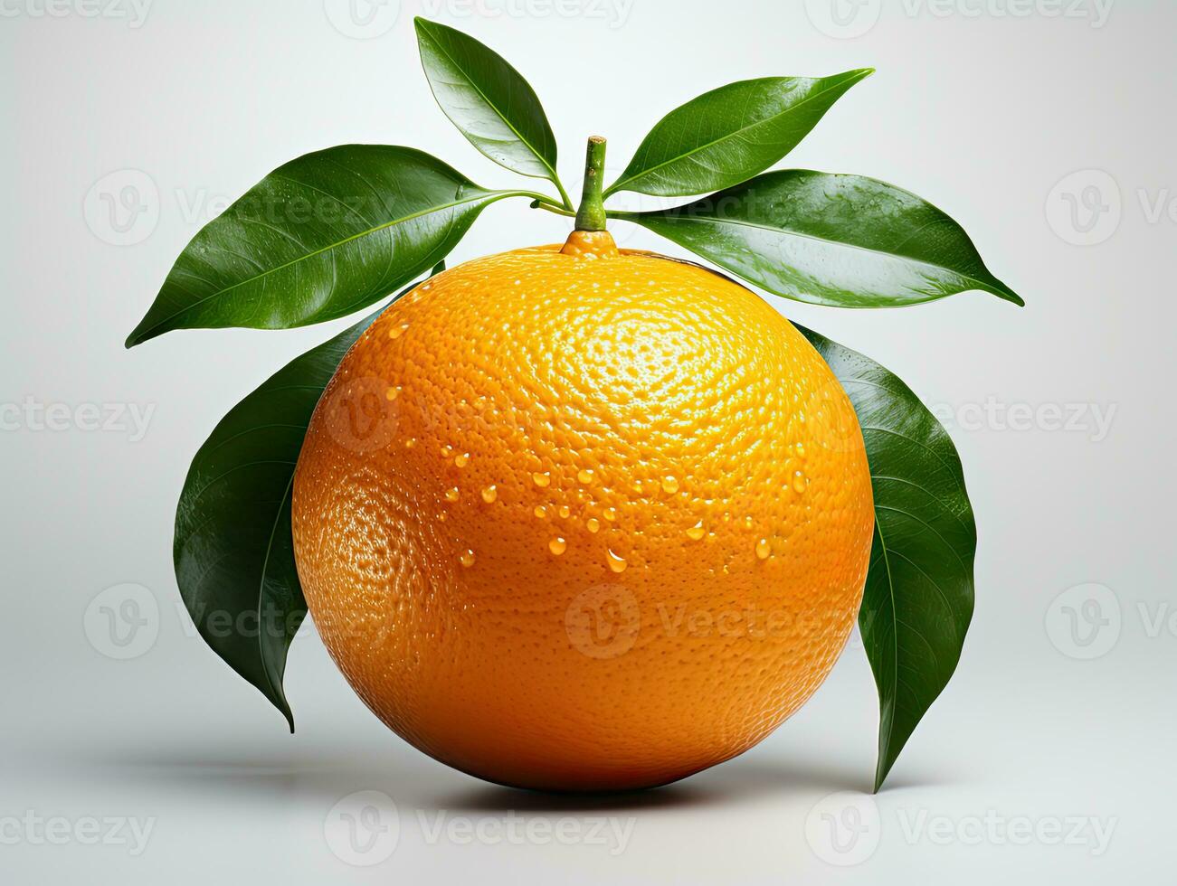 Fresh orange with green leaves and water drops isolated on white background. 3d illustration. AI Generative photo