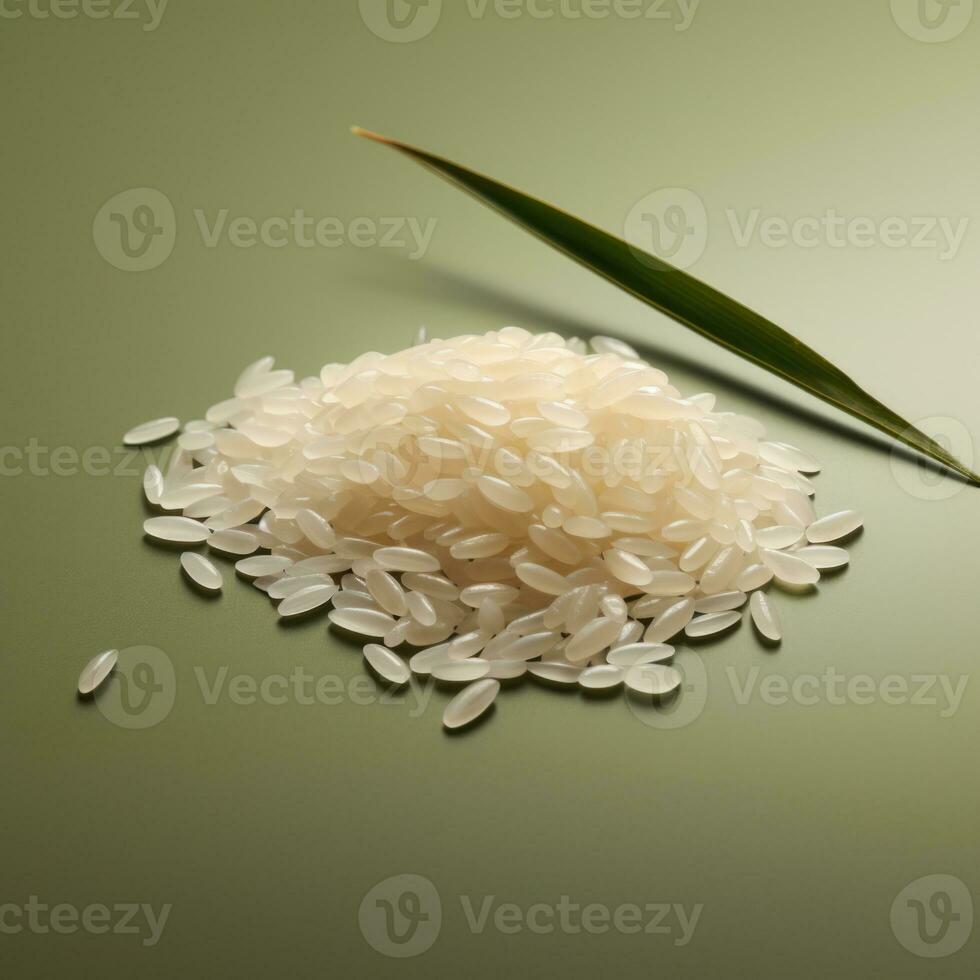 Rice and bamboo shoot on green background. Shallow dof. AI Generative photo