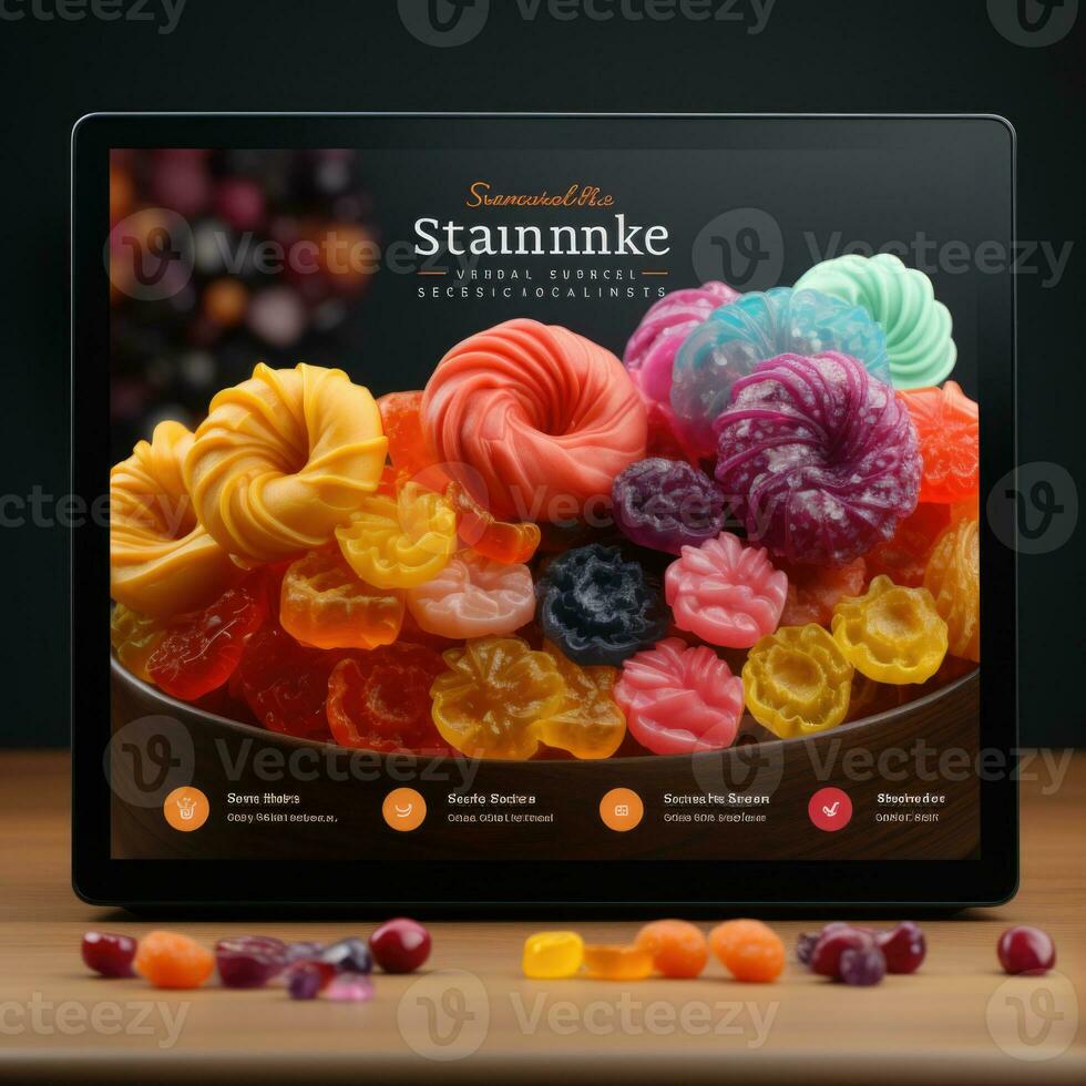 Colorful sweets on a box with raspberries, chocolate candies and cookies AI Generative photo