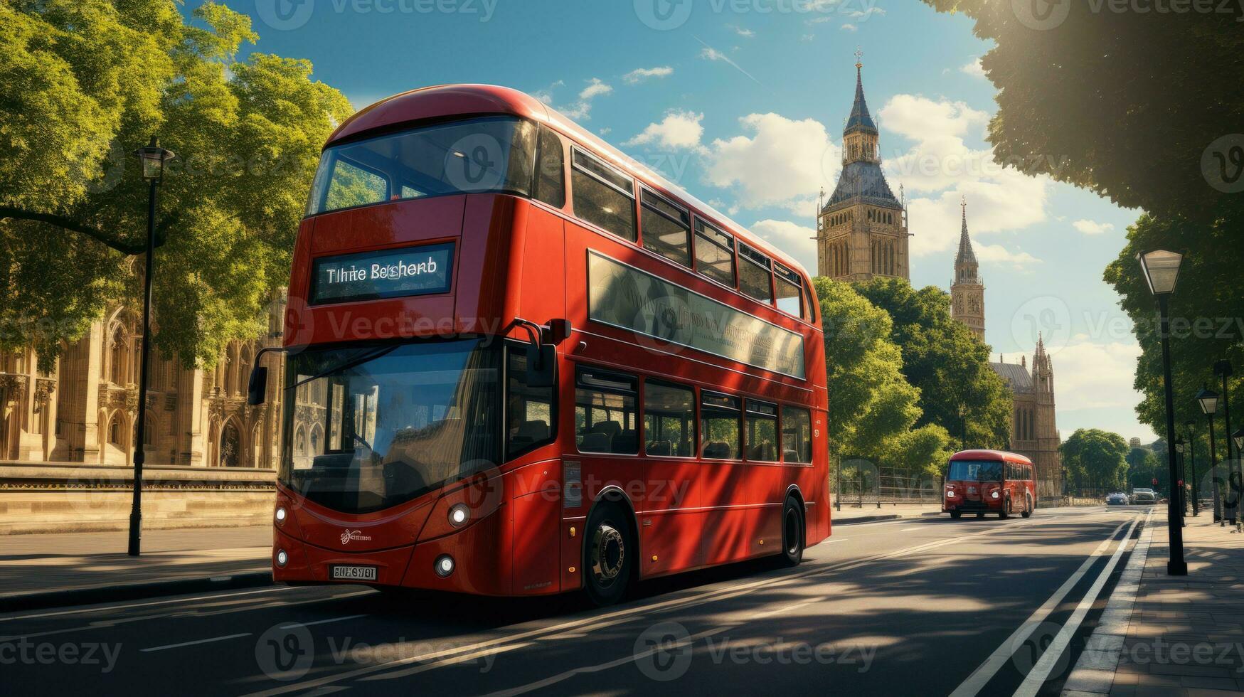 Red double decker bus in the London city photo