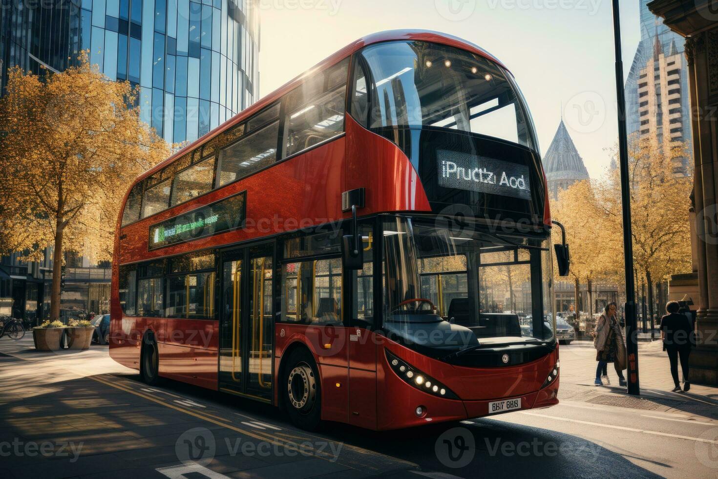 Red double decker bus in the London city photo