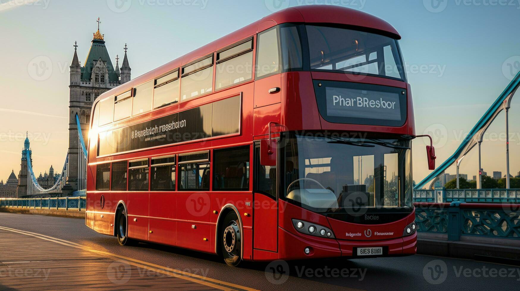 Red double decker bus in the London city photo