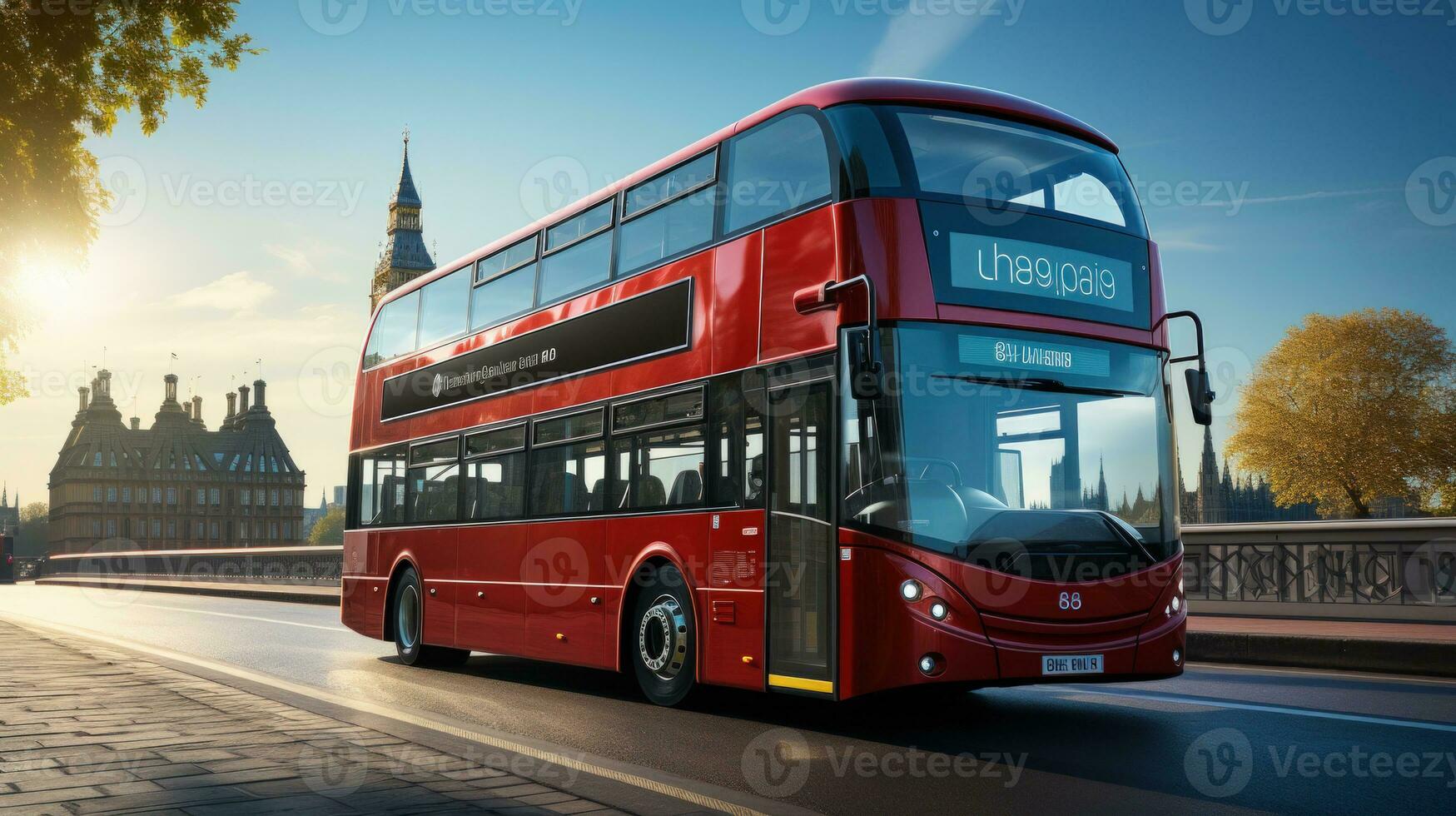 Red double decker bus in the London city photo