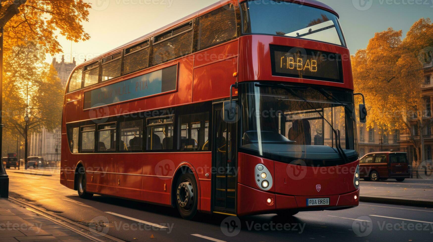 Red double decker bus in the London city photo