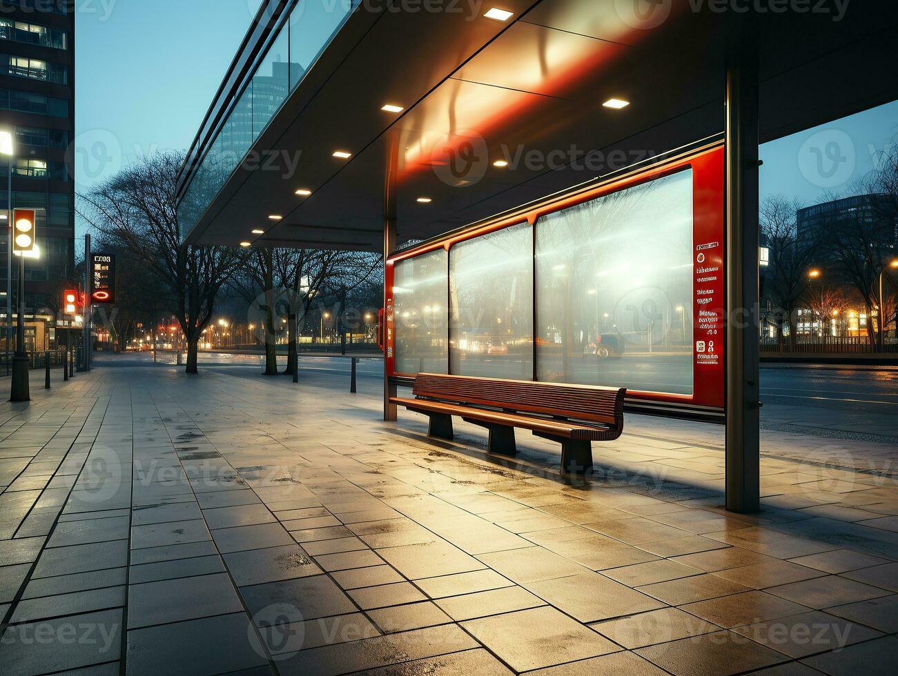 Empty bus stop in the city photo