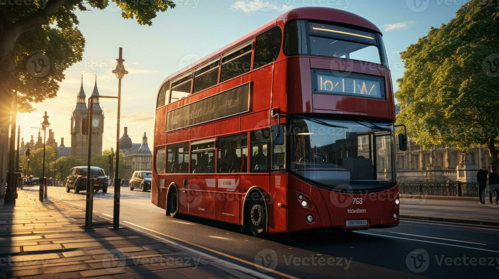 Red double decker bus in the London city photo