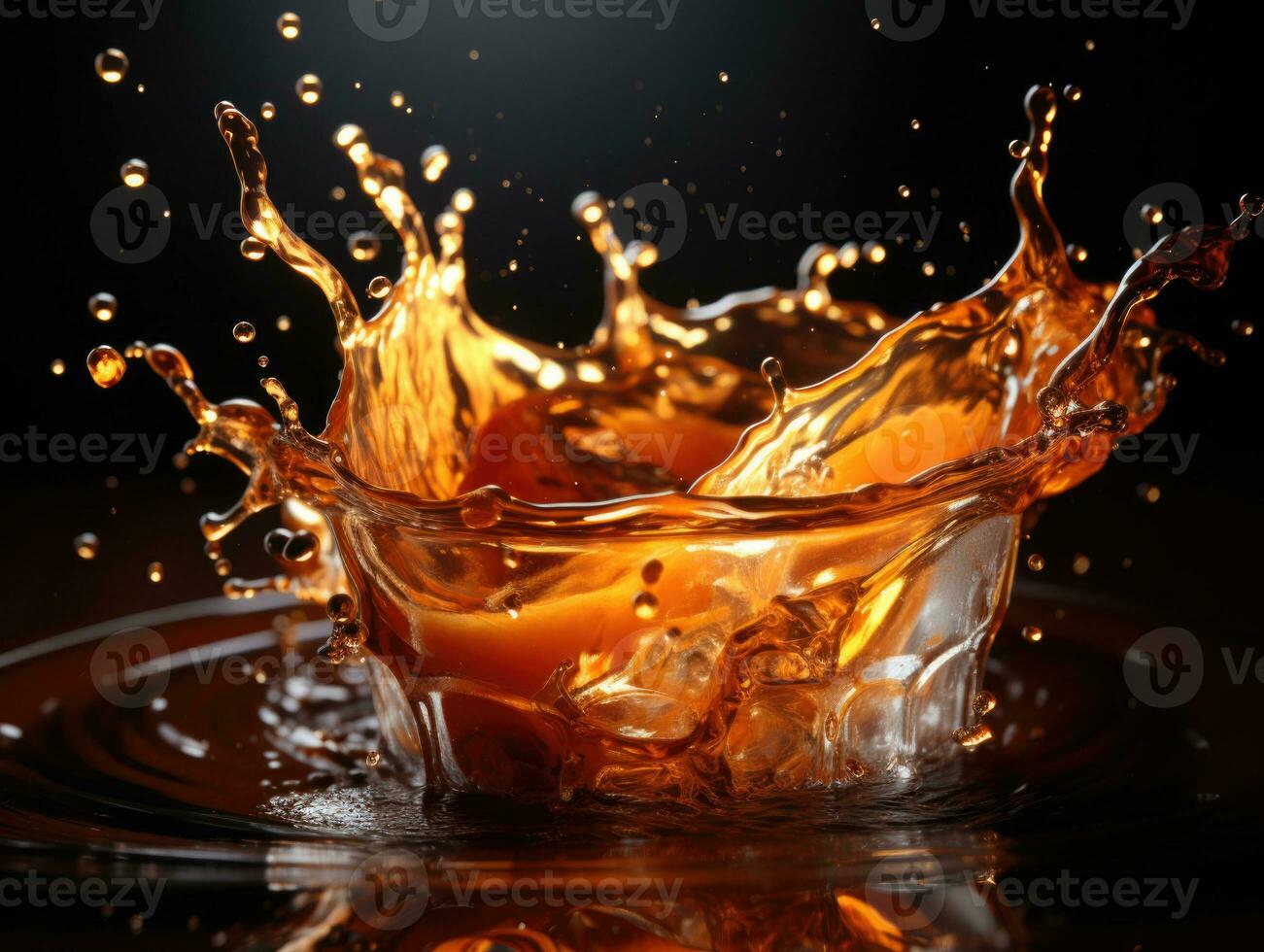 Falling drops and splash of orange liquid. photo