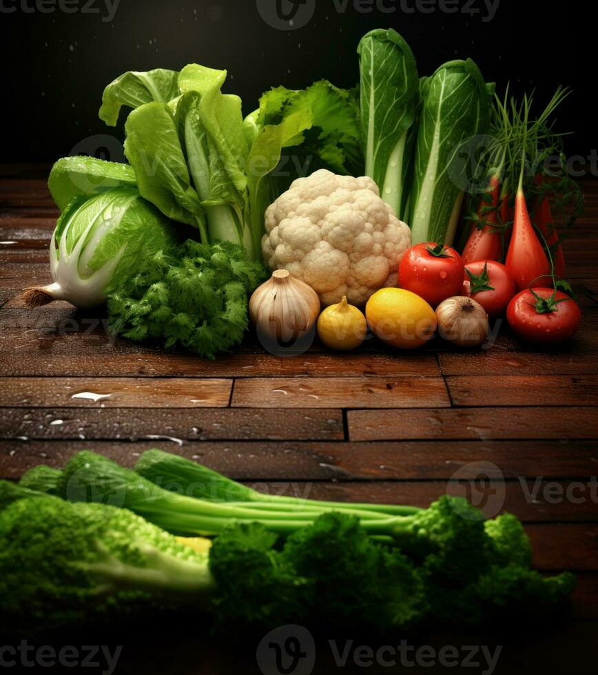 Fresh vegetables on wooden table photo
