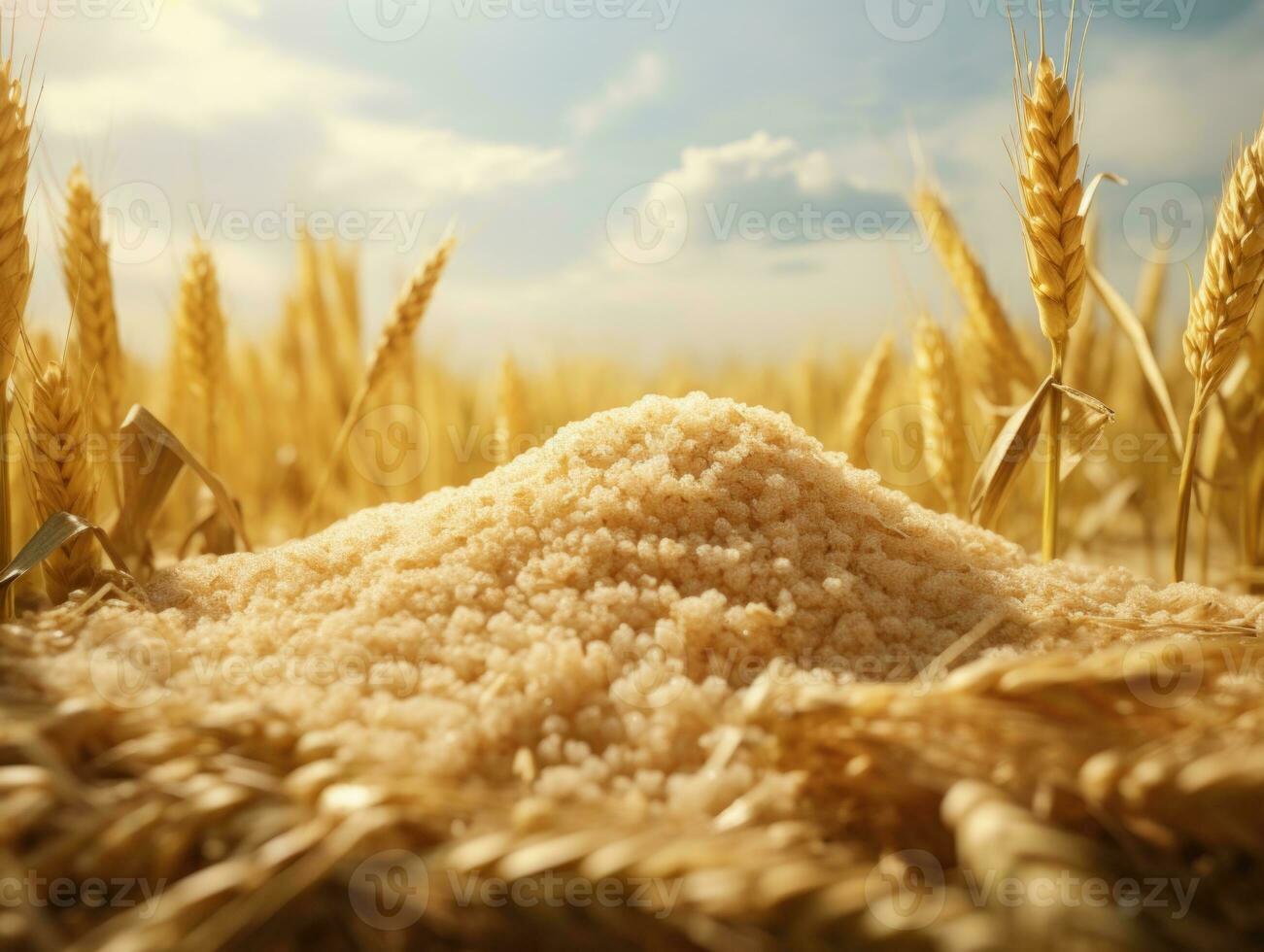 Wheat field with grains photo