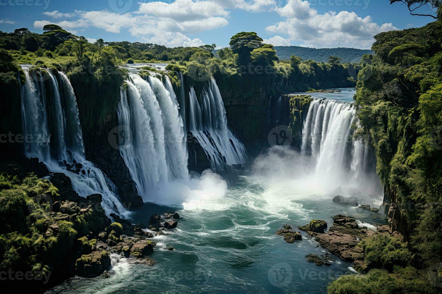 Iguazu Falls - one of the largest series of waterfalls in the world. AI generated photo