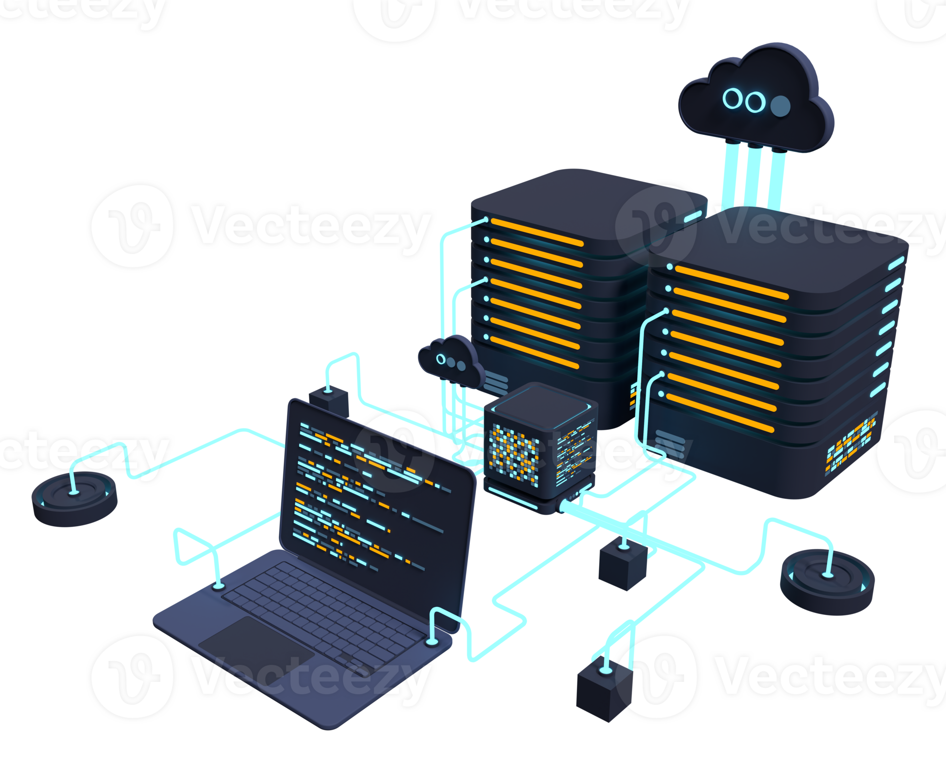 Computer technology 3D illustration. Computation of big data center ...