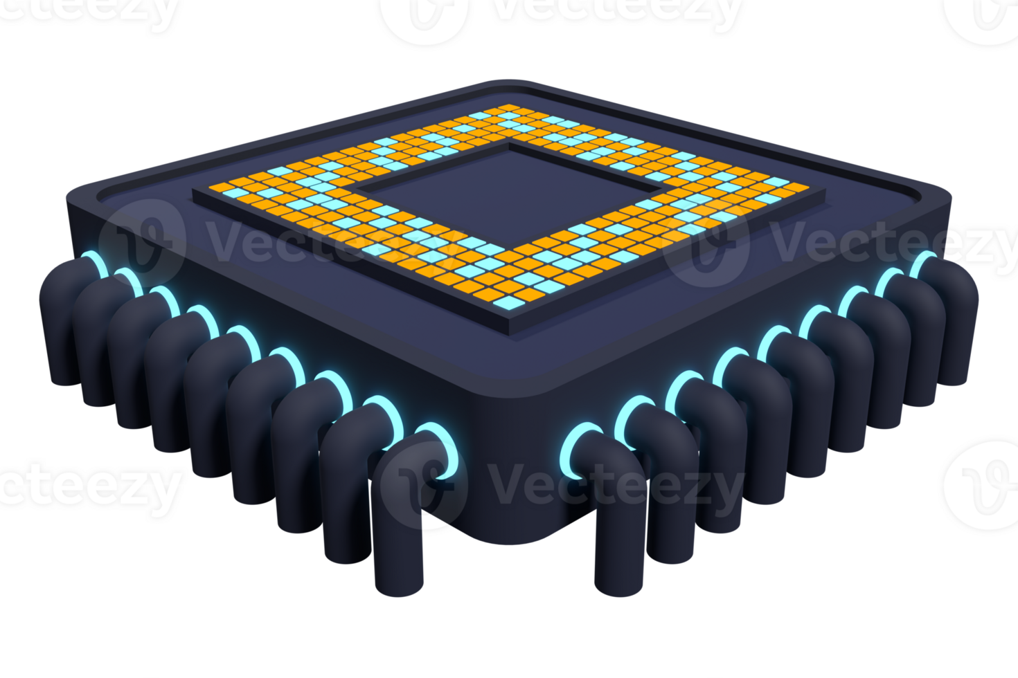 3D artificial intelligence chip concept. Artificial intelligence concept. Futuristic microchip processor. 3D render illustration png