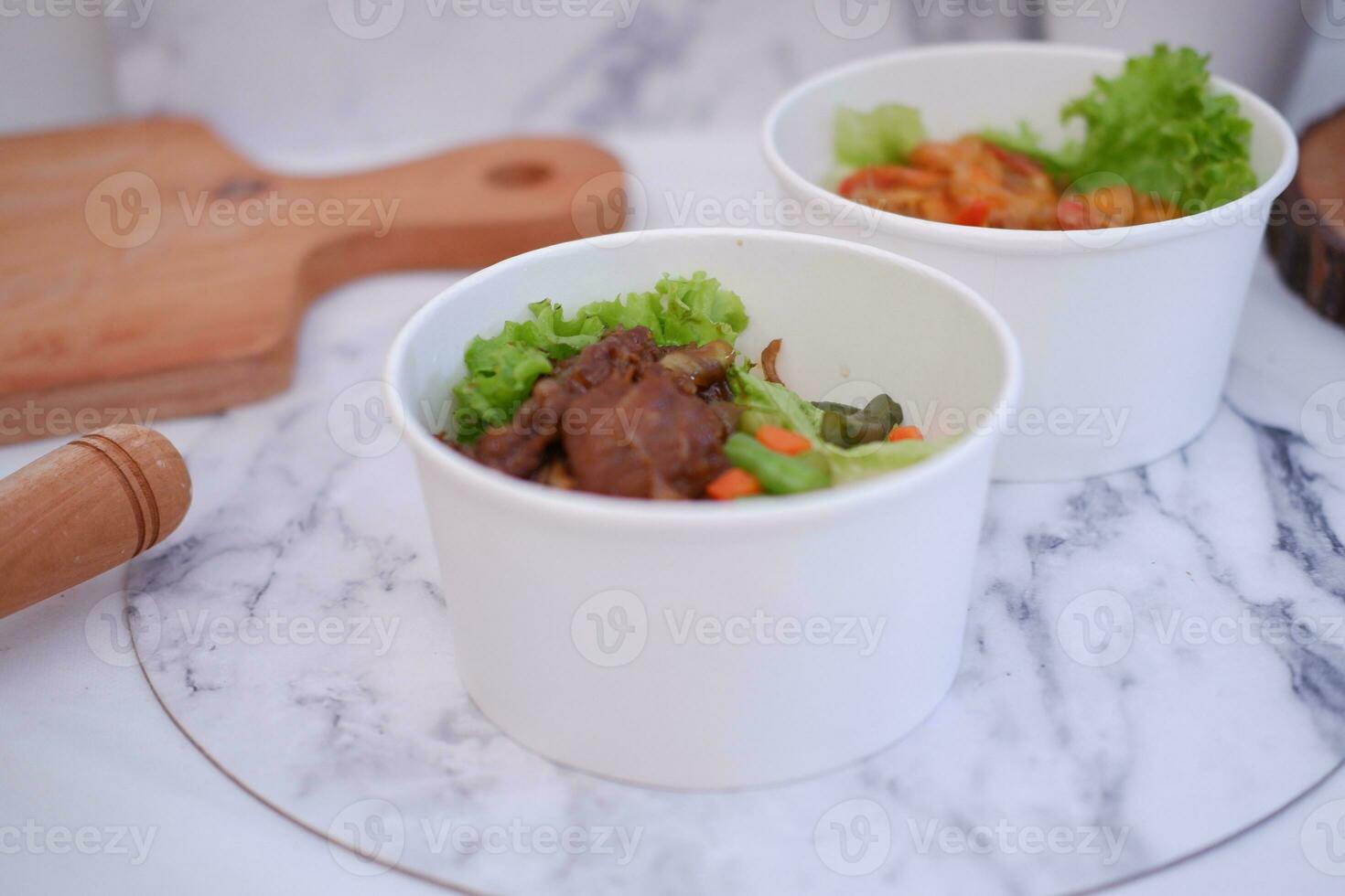 Thai food, Thai style mixed vegetable salad with beef. photo