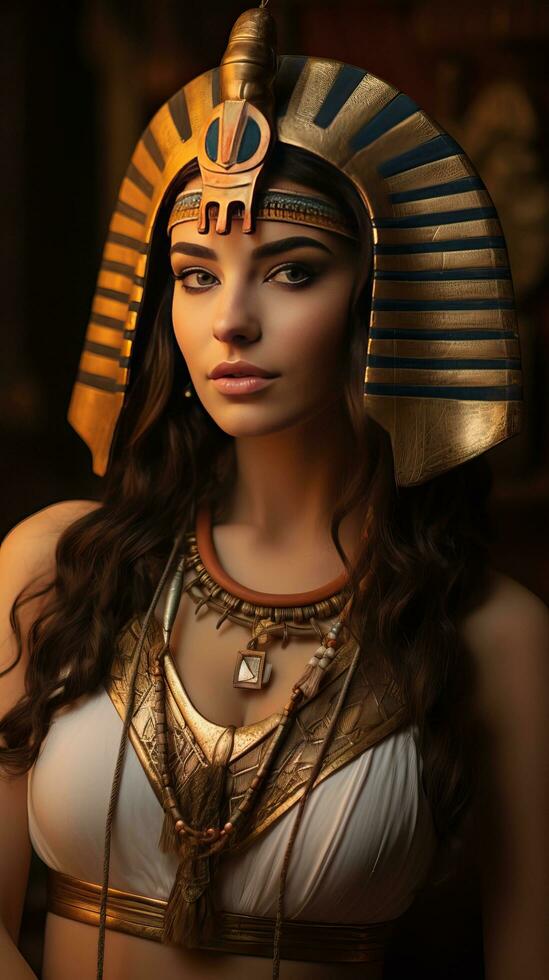 Beautiful woman like Queen of Egypt Cleopatra. Generative AI photo