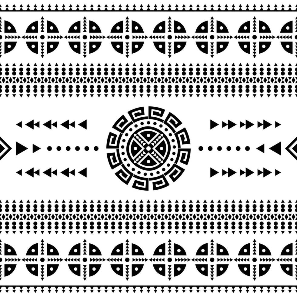 Tribal decoration vector illustration. Seamless ethnic pattern with Aztec native. Design for textile template. Black and white.