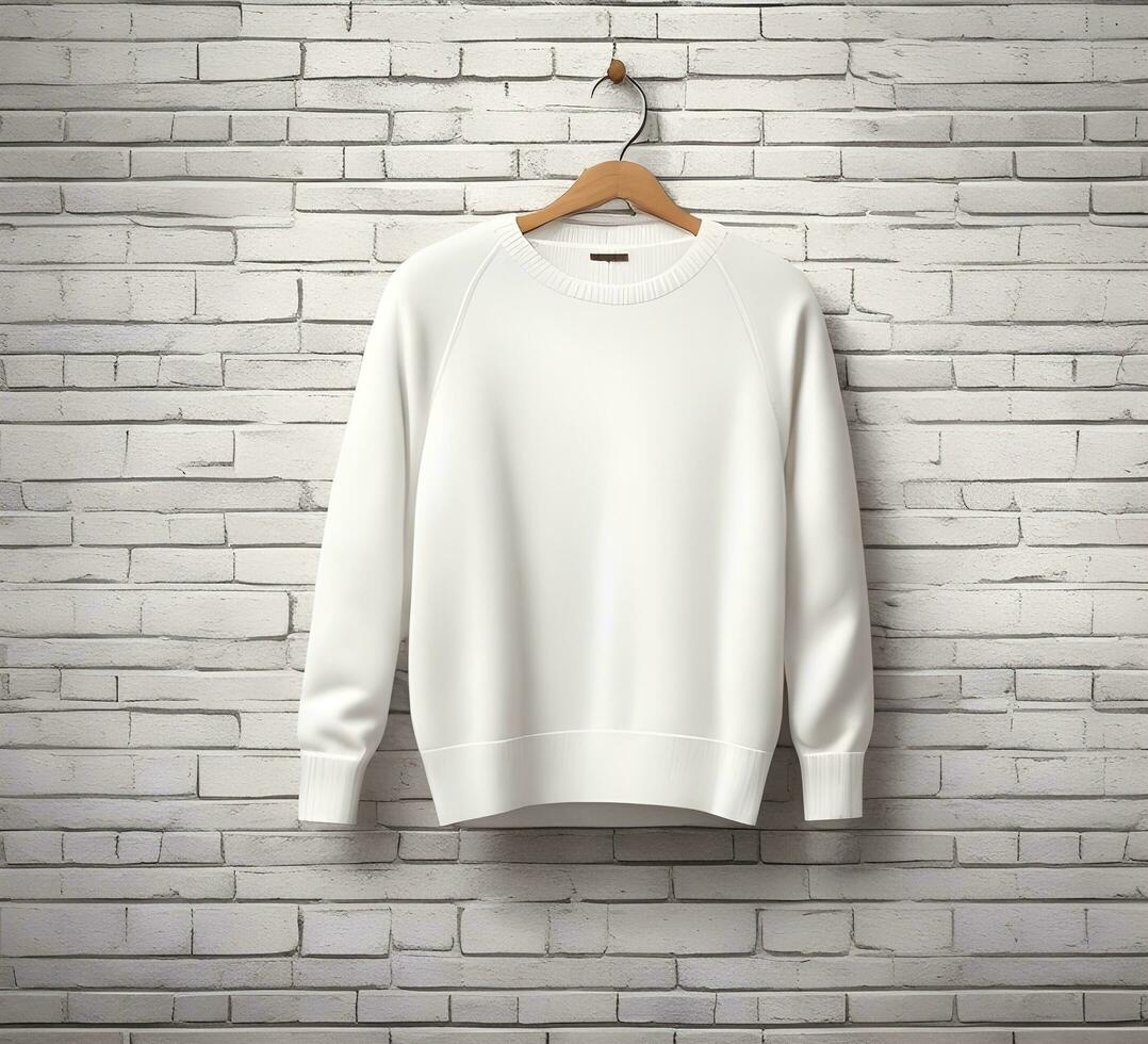 White sweater Mockup With brick Background ai generate photo