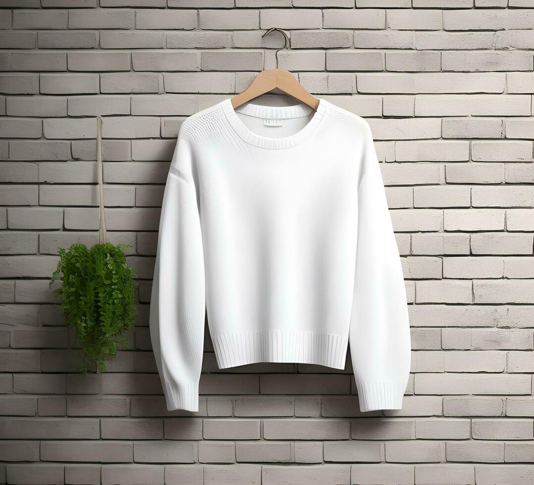 White sweater Mockup With brick Background ai generate photo