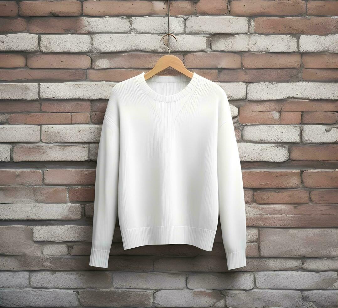 White sweater Mockup With brick Background ai generate photo
