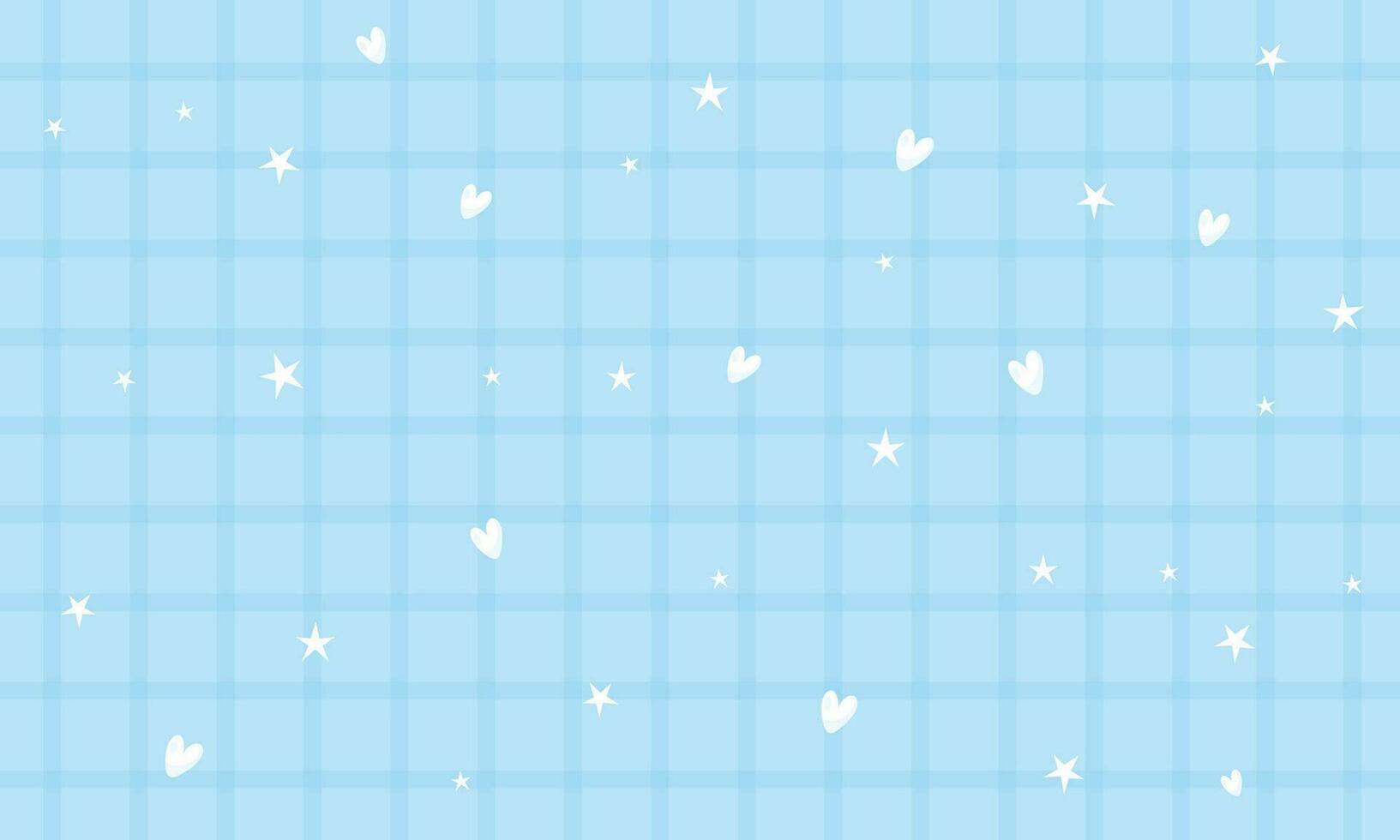 Vector cute blue gingham plaid checkered pattern with heart and star background wallpaper