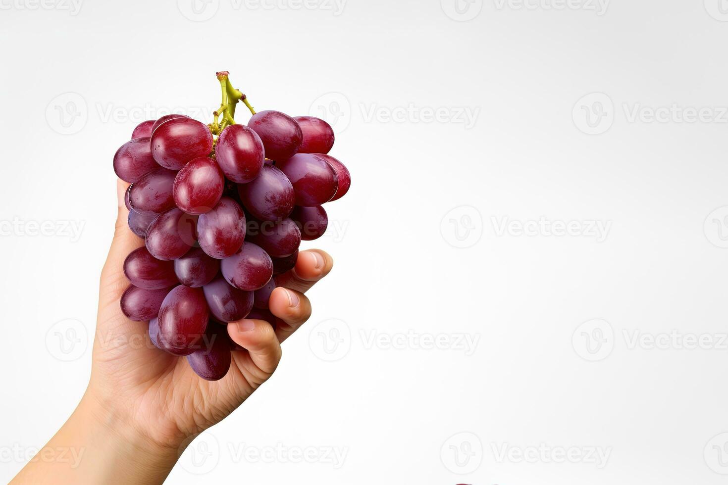 mano participación un manojo de rojo uvas aislado en un blanco antecedentes con Copiar espacio. ai generado foto