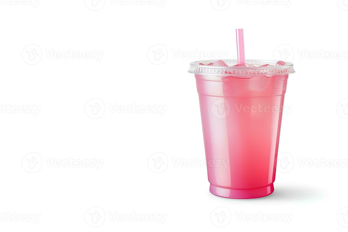 Pink drink in plastic cup isolated on white background. Take away drinks concept with copy space. ai generated photo