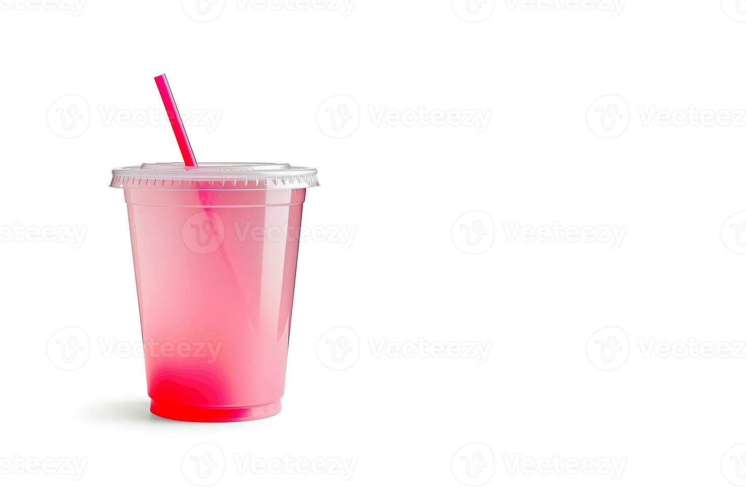rosado bebida en el plastico taza aislado en blanco antecedentes. tomar lejos bebidas concepto con Copiar espacio. ai generado foto