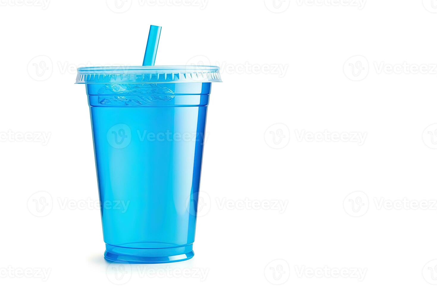 Blue drink in a plastic cup isolated on a white background. Take away drinks concept with copy space. ai generated photo