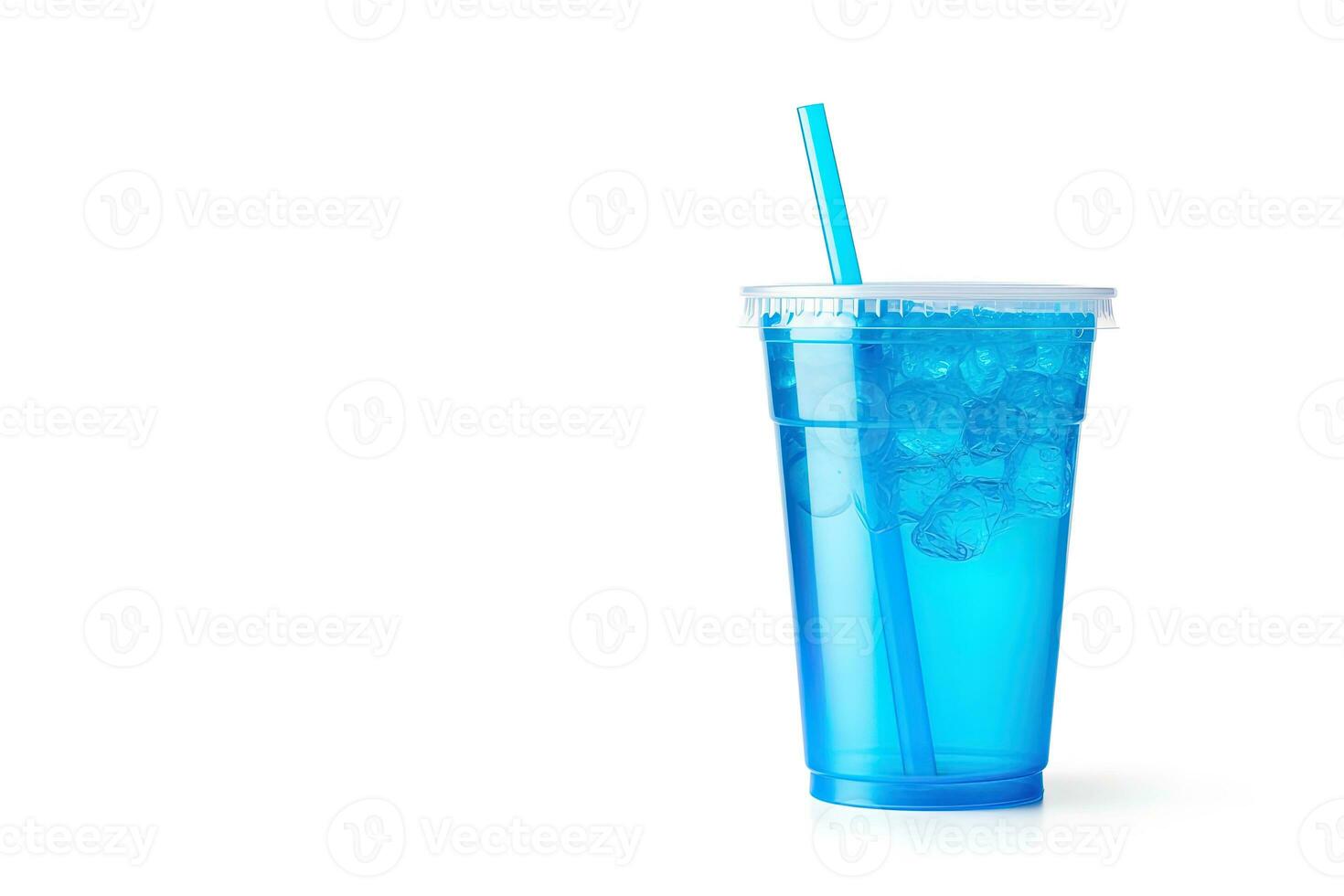 Blue drink in a plastic cup isolated on a white background. Take away drinks concept with copy space. ai generated photo
