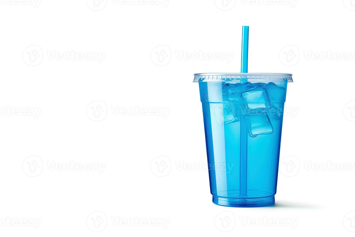 Blue drink in a plastic cup isolated on a white background. Take away drinks concept with copy space. ai generated photo