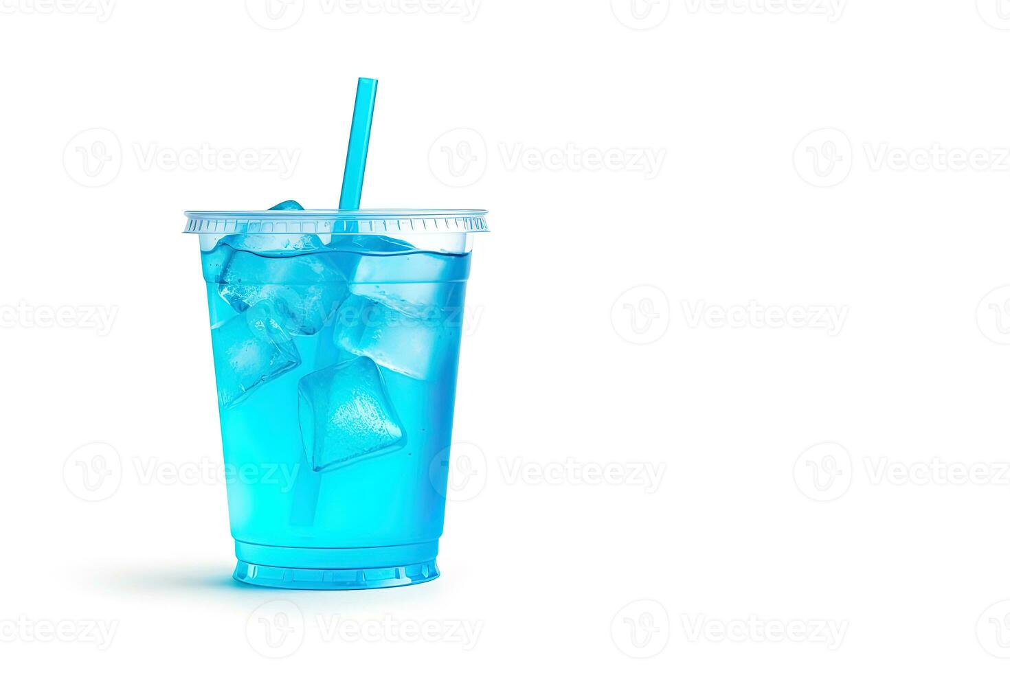 Blue drink in a plastic cup isolated on a white background. Take away drinks concept with copy space. ai generated photo