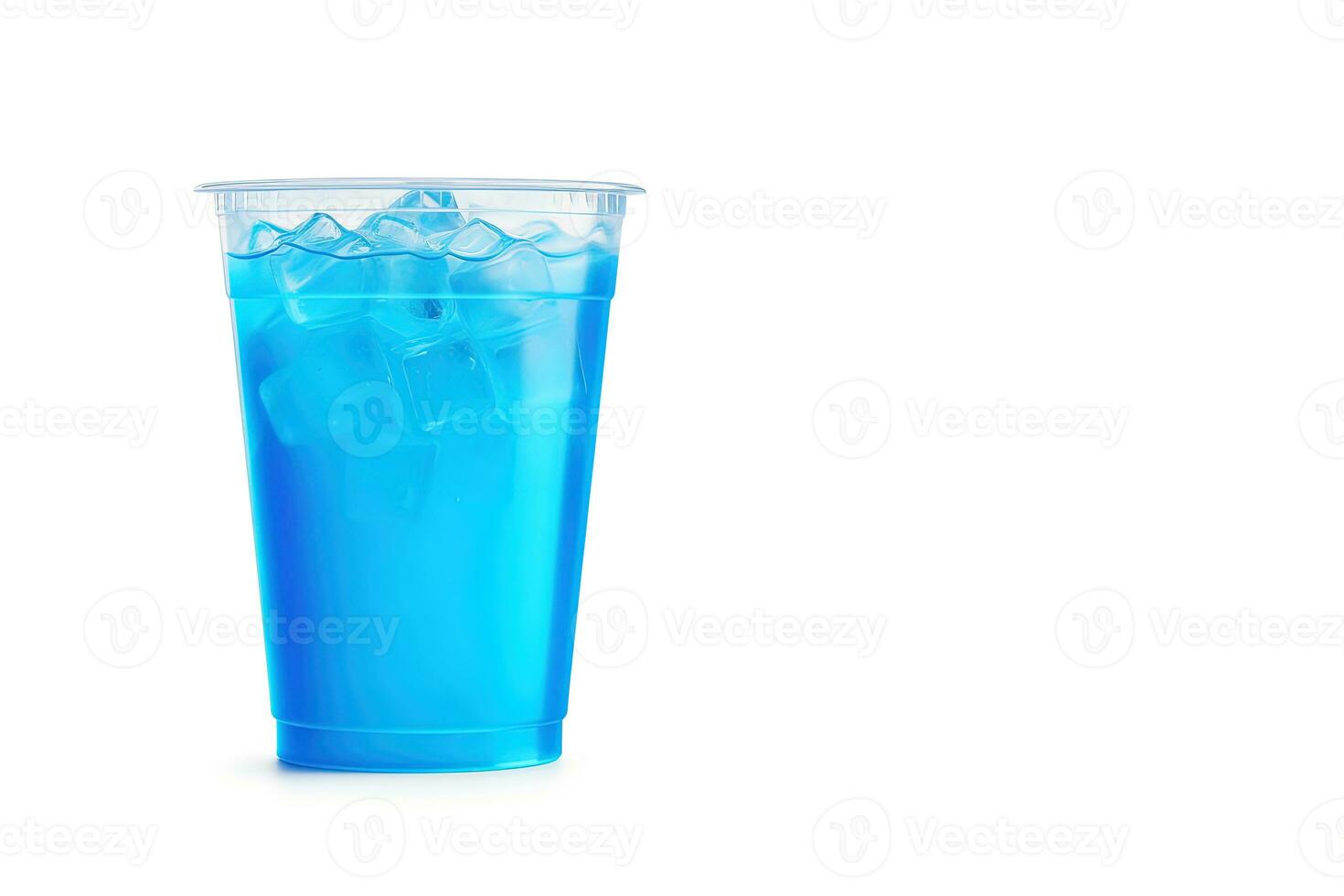 Blue drink in a plastic cup isolated on a white background. Take away drinks concept with copy space. ai generated photo