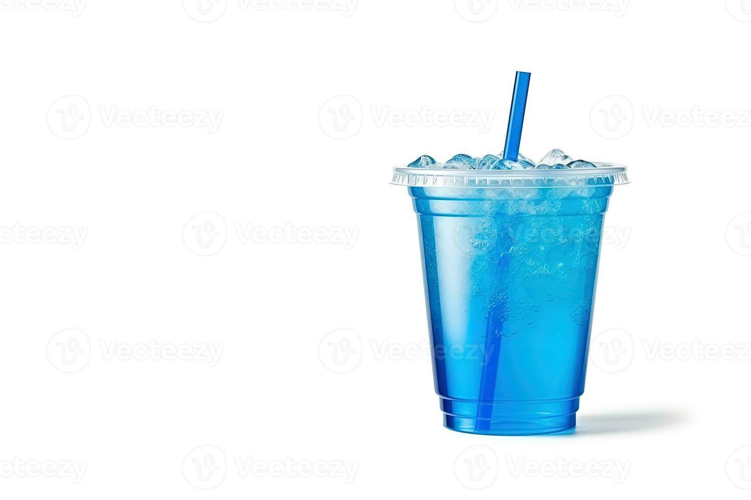 Blue drink in a plastic cup isolated on a white background. Take away drinks concept with copy space. ai generated photo