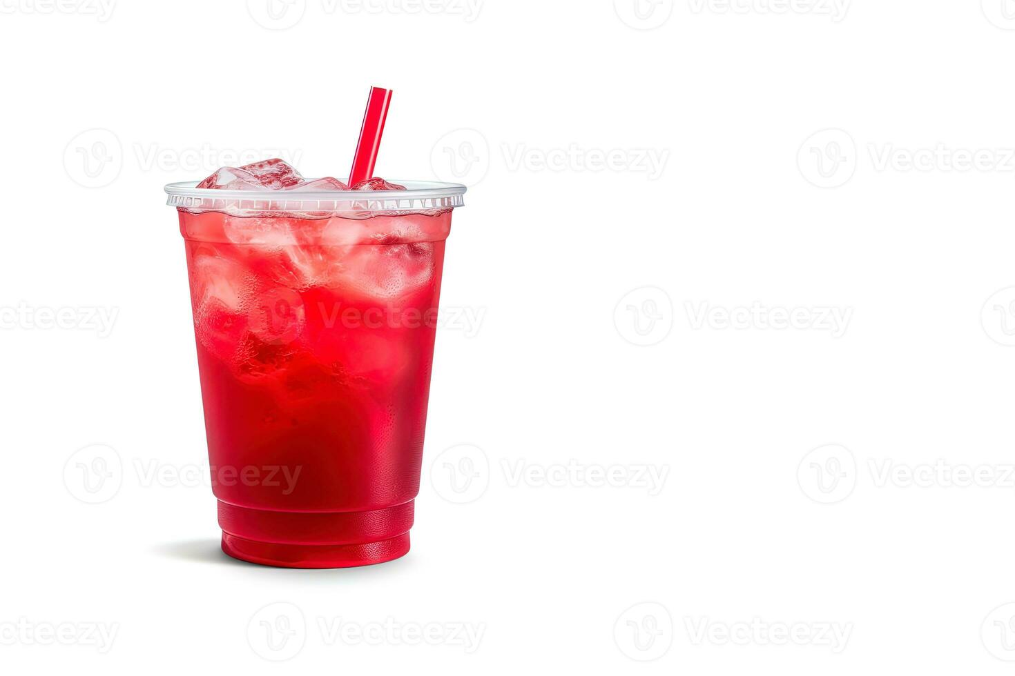 Red drink in a plastic cup isolated on a white background. Take away drinks concept with copy space. ai generated photo