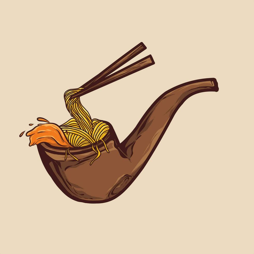 illustration of a smoking pipe with noodles and chopsticks vector