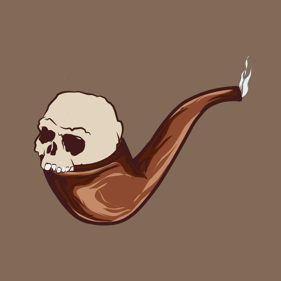 a skull smoking a pipe on a brown background vector