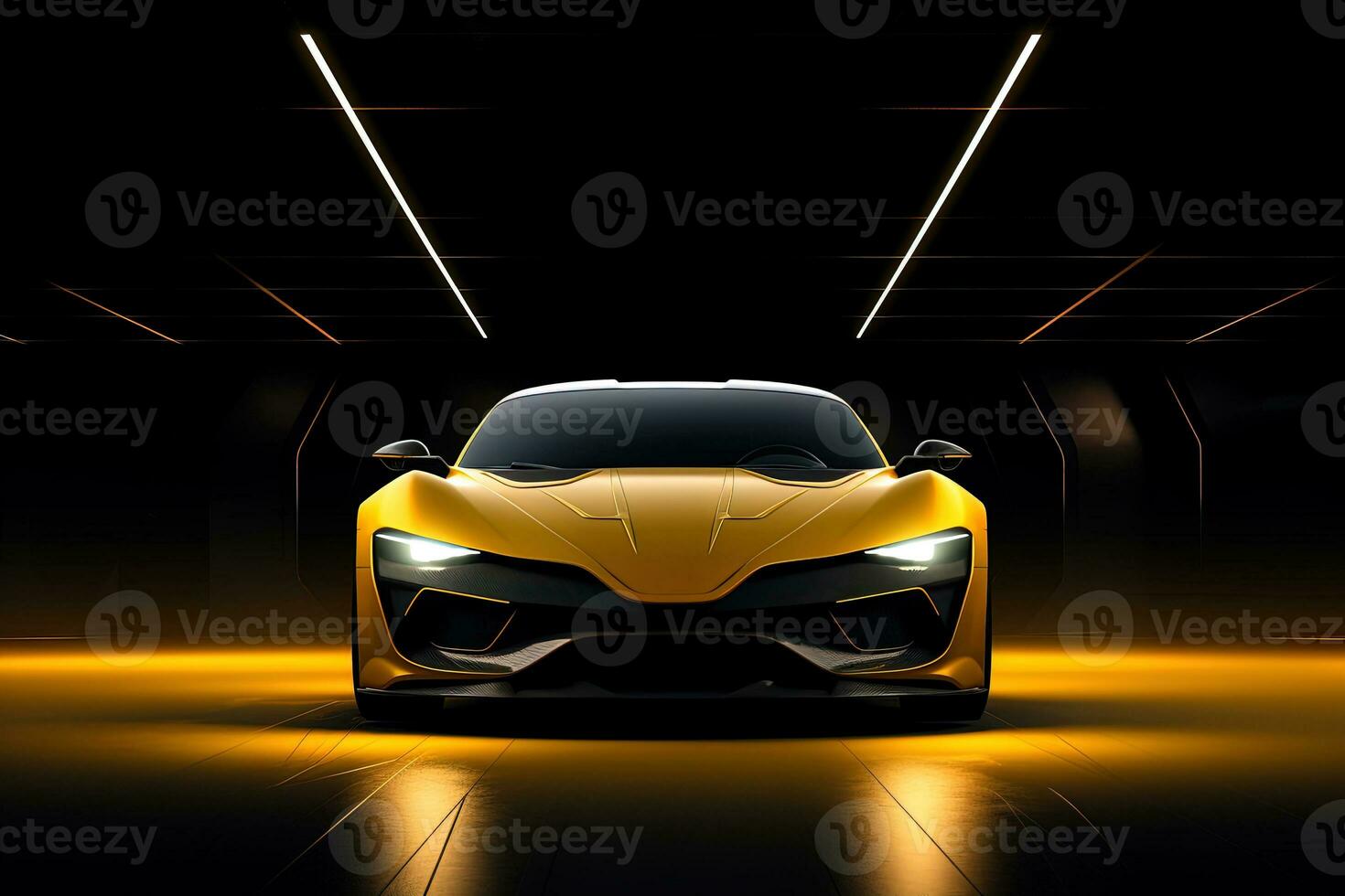 yellow sports car wallpaper with fantastic light effect background. ai generated photo