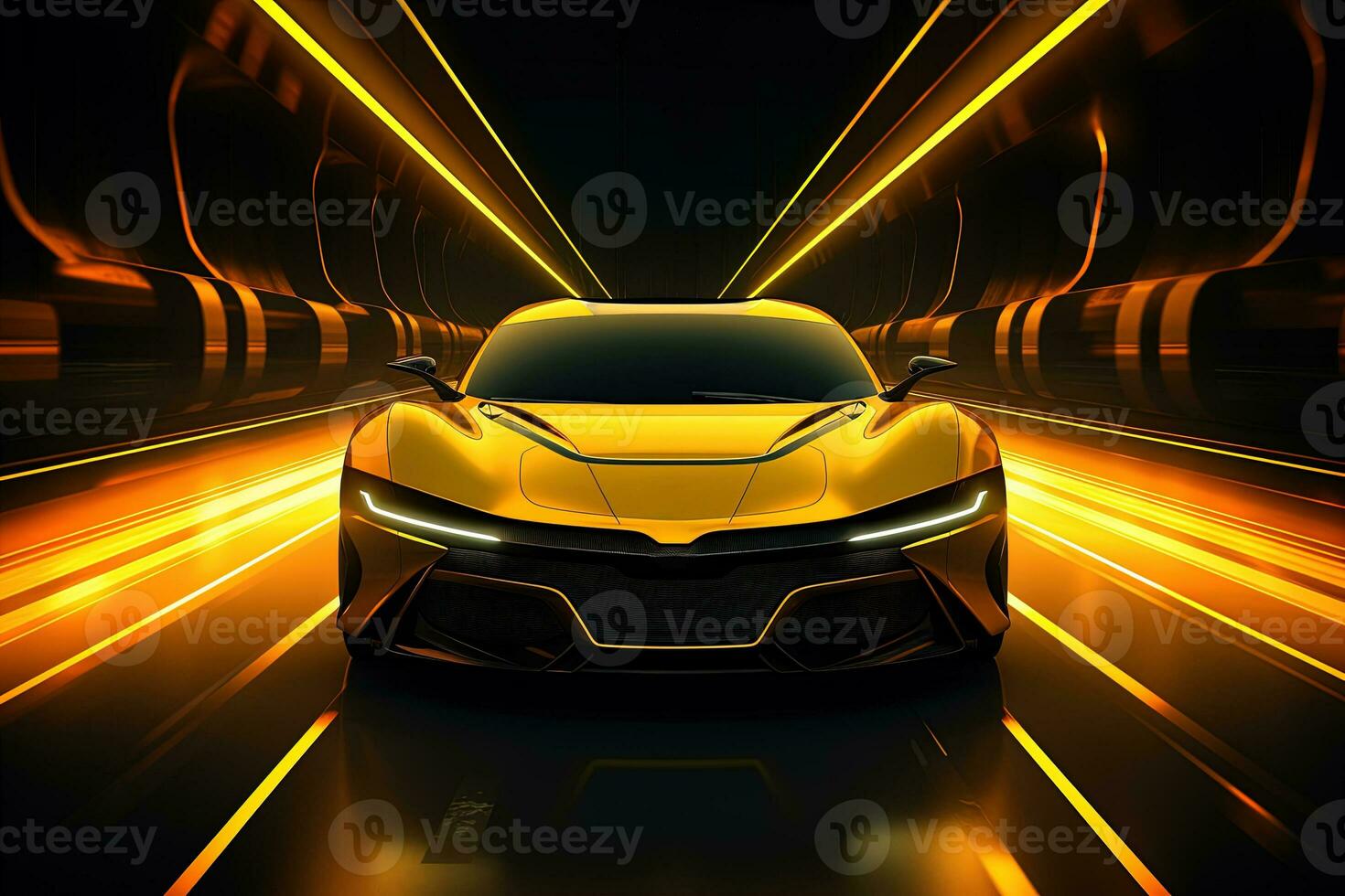 yellow sports car wallpaper with fantastic light effect background. ai generated photo