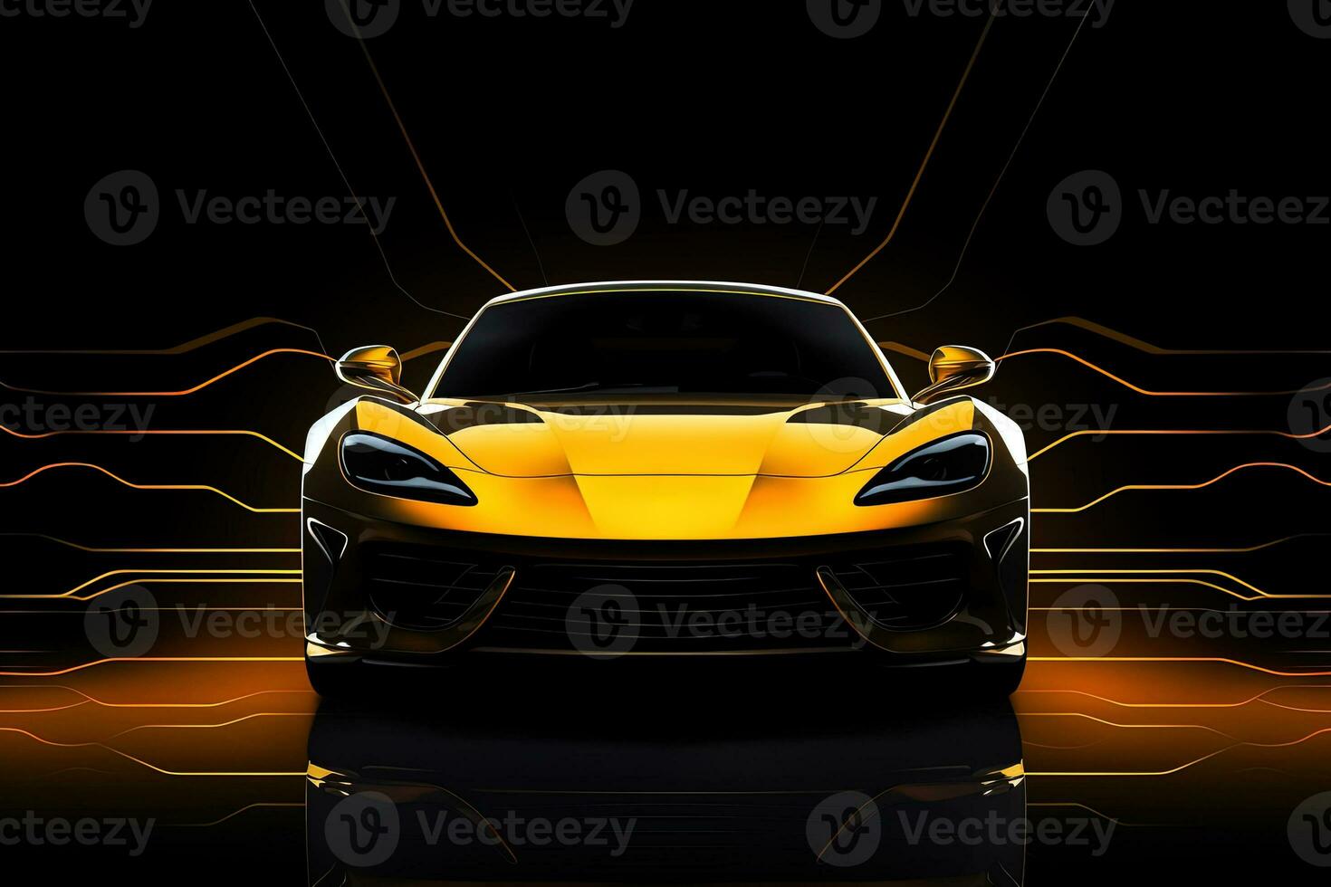 yellow sports car wallpaper with fantastic light effect background. ai generated photo