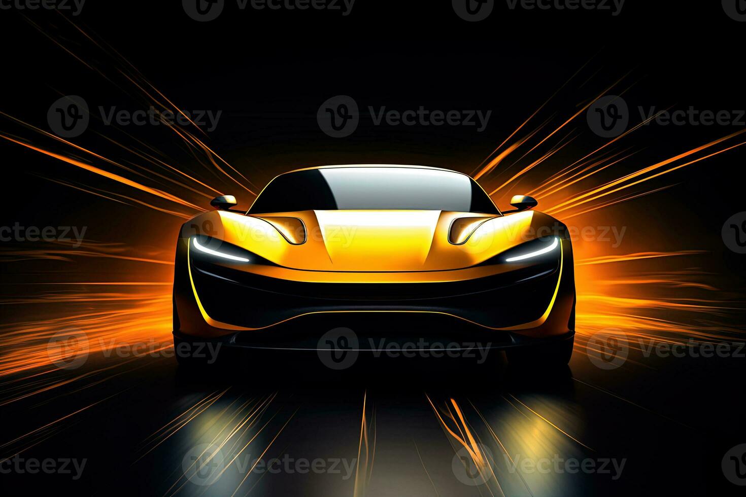 yellow sports car wallpaper with fantastic light effect background. ai generated photo