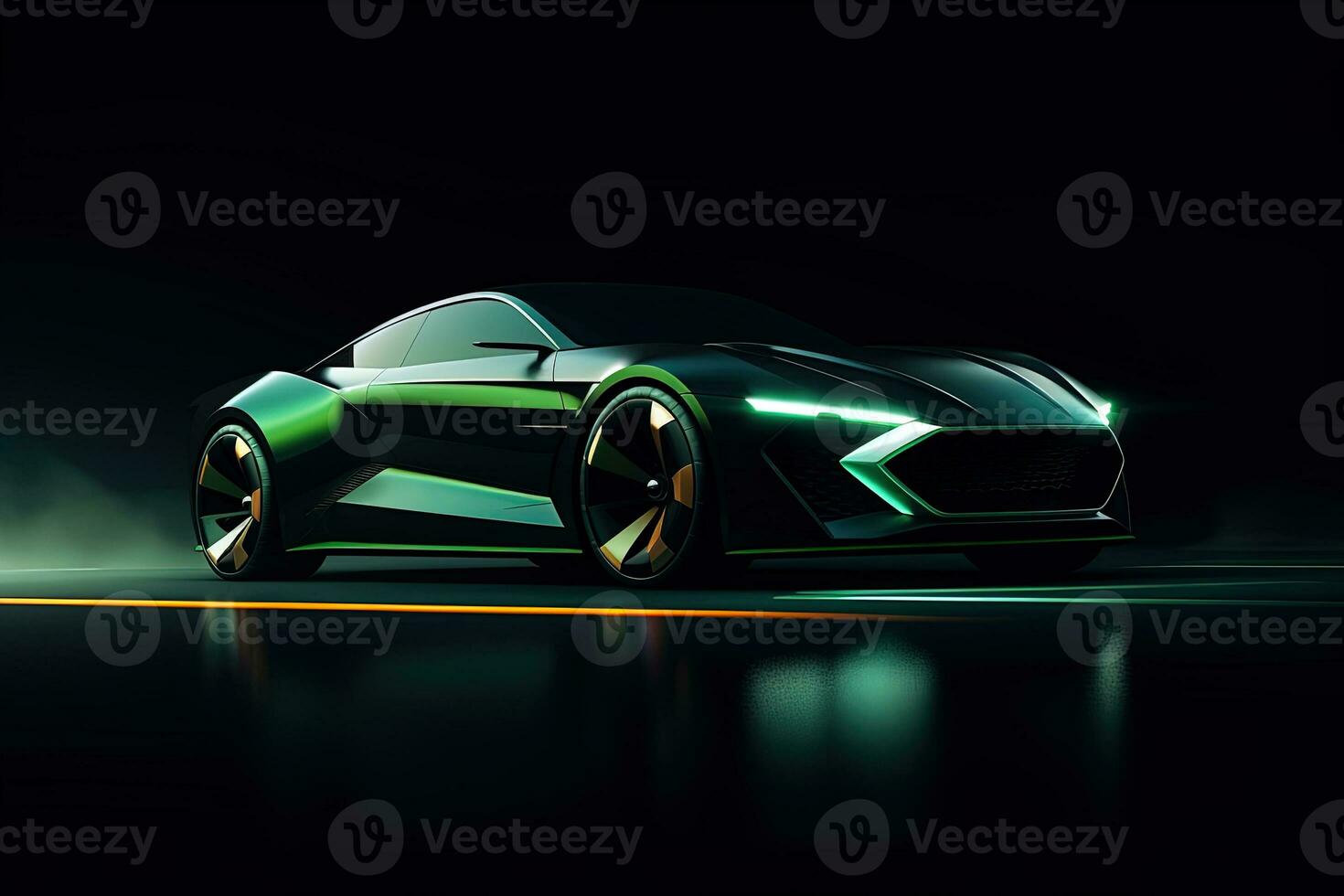 green sports car wallpaper with fantastic light effect background. ai generated photo