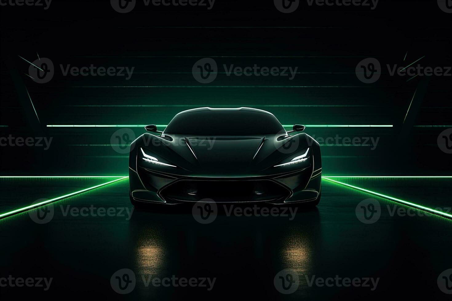 green sports car wallpaper with fantastic light effect background. ai generated photo