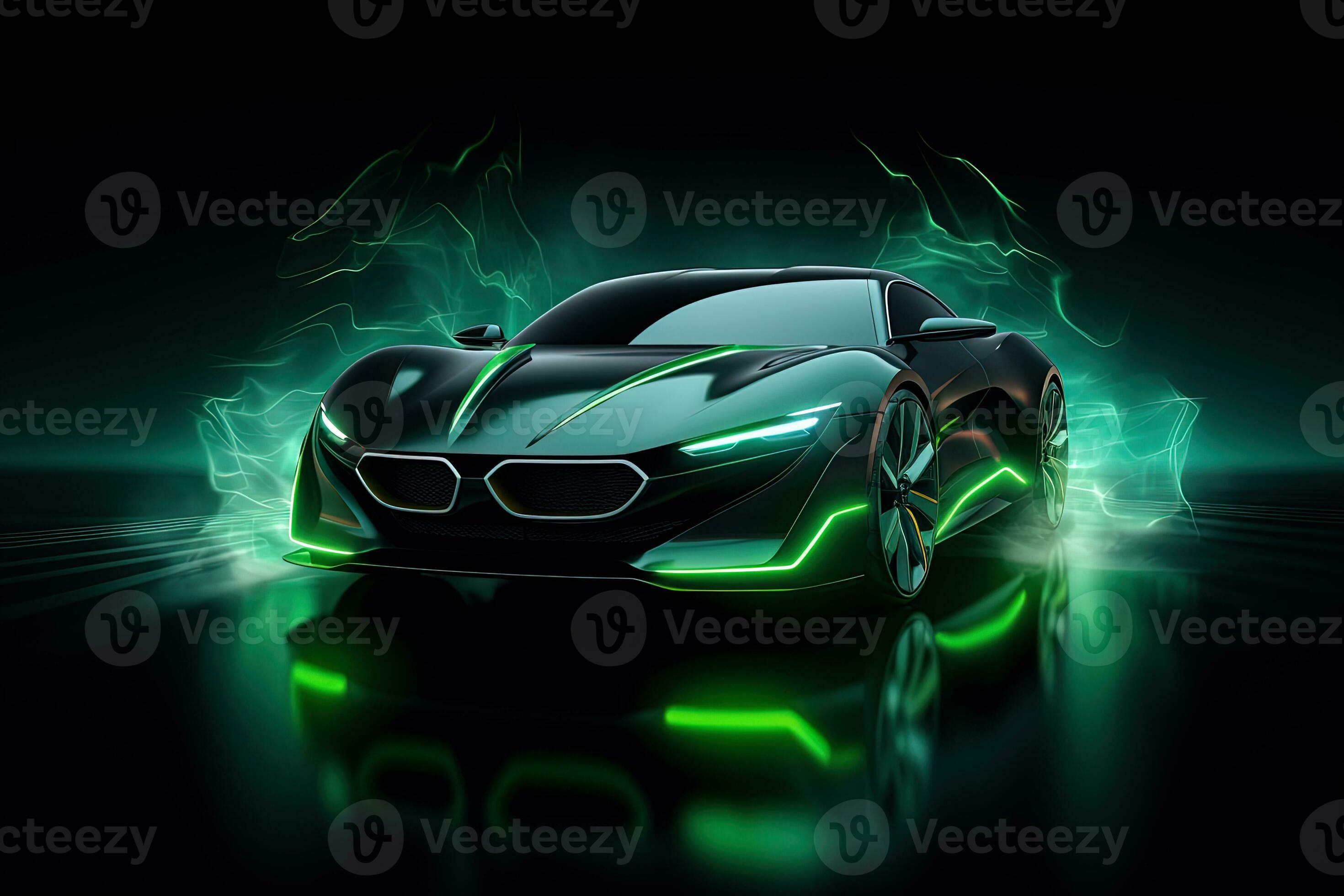 green sports car wallpaper with fantastic light effect background