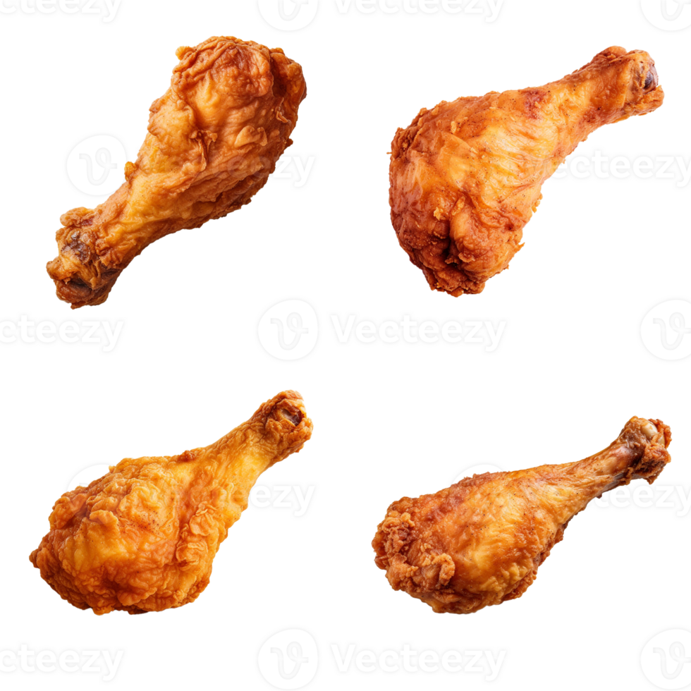 Fried chicken leg collection isolated on transparent background. ai generated png
