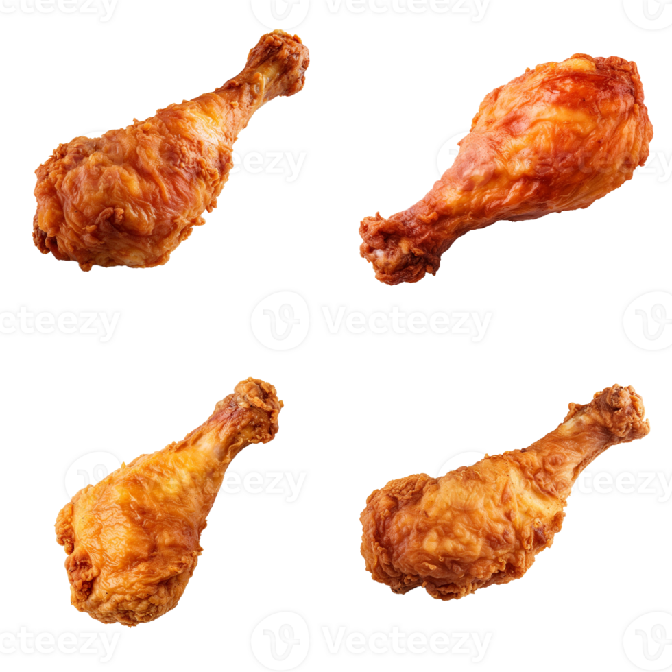 Fried chicken leg collection isolated on transparent background. ai generated png
