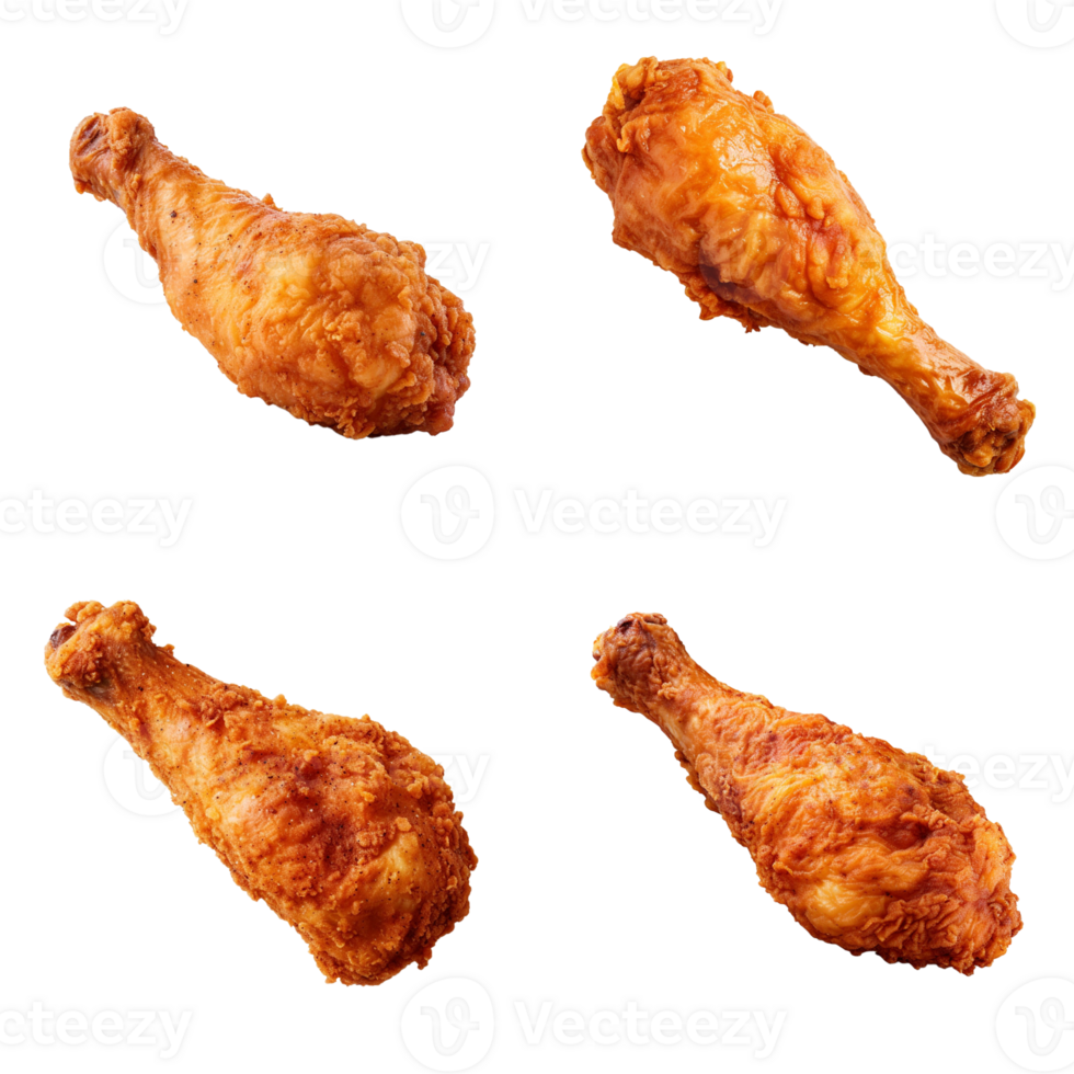 Fried chicken leg collection isolated on transparent background. ai generated png