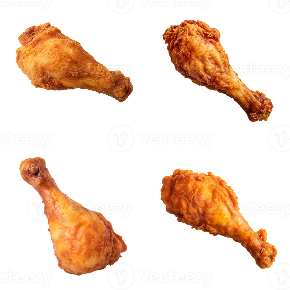 Fried chicken leg collection isolated on transparent background. ai generated png
